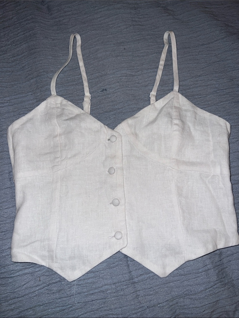 Love Tree Cream Button Front Linen Crop Cami